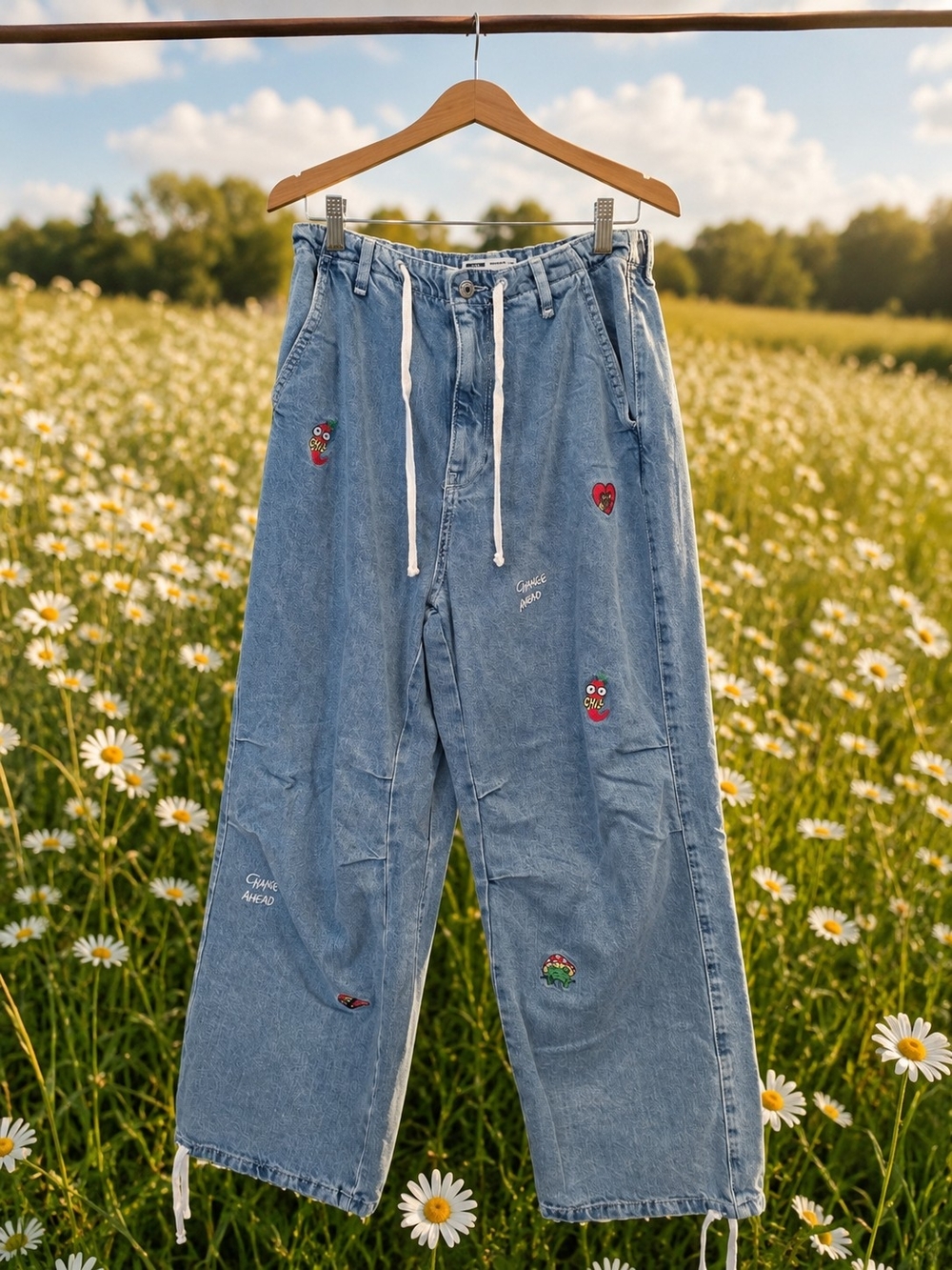 Light Blue Denim Parachute Jeans with Drawstring By Bershka, S